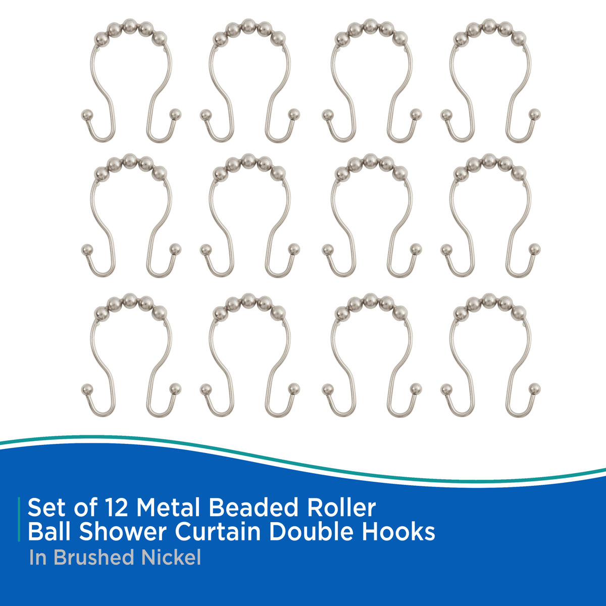 Metal Rust Resistant Shower Curtain Hook (Set of 12)